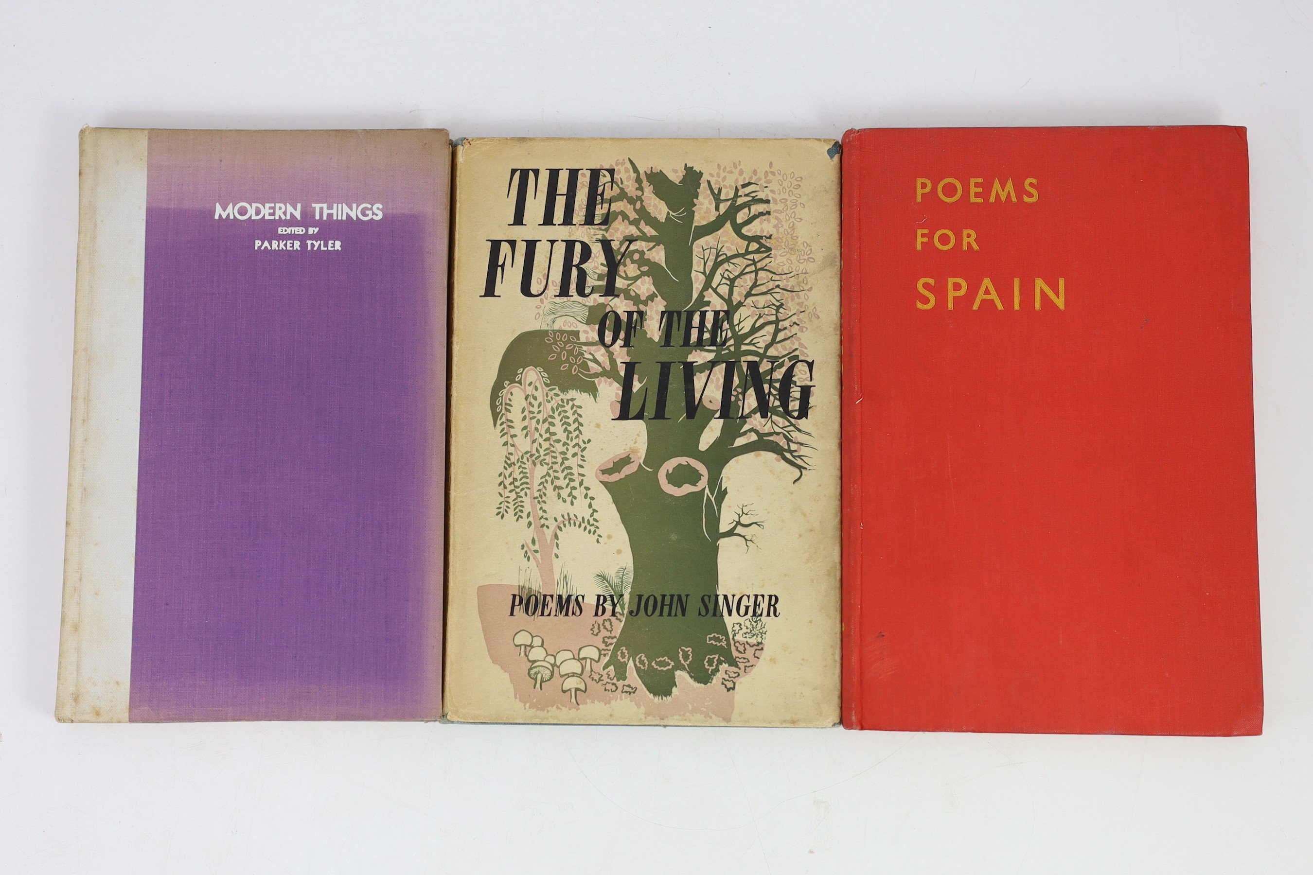 20th century Poetry and Prose - 9 works - Poems for Spain, edited by Stephen Spender and John Lehmann, 8vo, cloth, The Hogarth Press, London, 1939; Singer, John - The Fury of the Living, 8vo, cloth in unclipped d/j, Glas